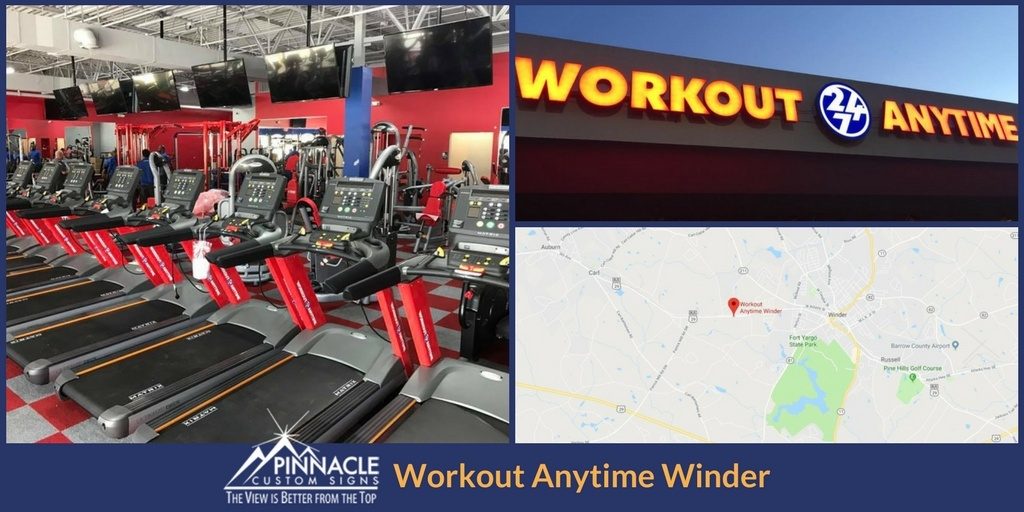 Pinnacle Custom Signs installed new signage at Workout Anytime's new location in Winder, GA