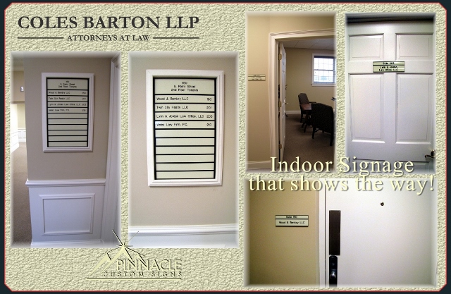 indoor signage that direction people where to go at Colten Barton LLP