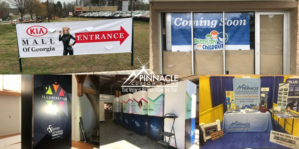 Examples of banners and tradeshow displays created by Pinnacle.